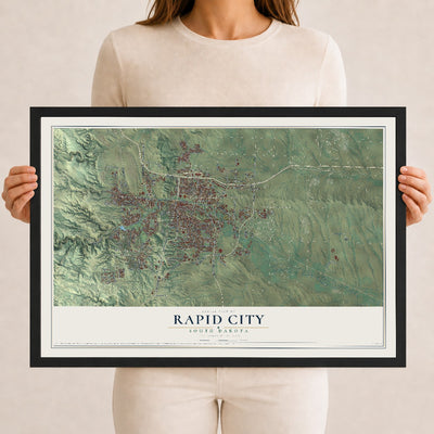 Map of Rapid City, South Dakota, 12 x 18 inch print in a black wood frame