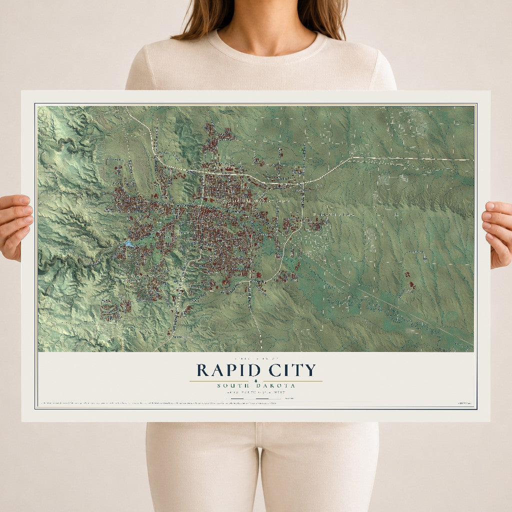 Map of Rapid City, South Dakota, 18 x 24 inch unframed archival matte print