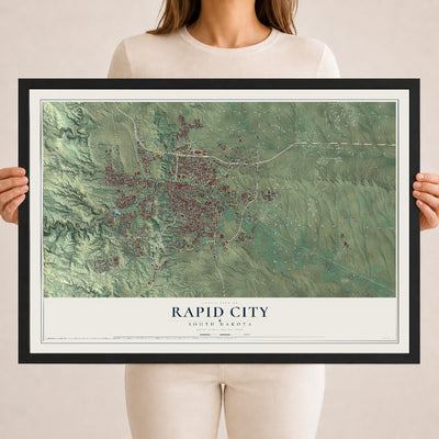 Map of Rapid City, South Dakota, 18 x 24 inch print in a black wood frame