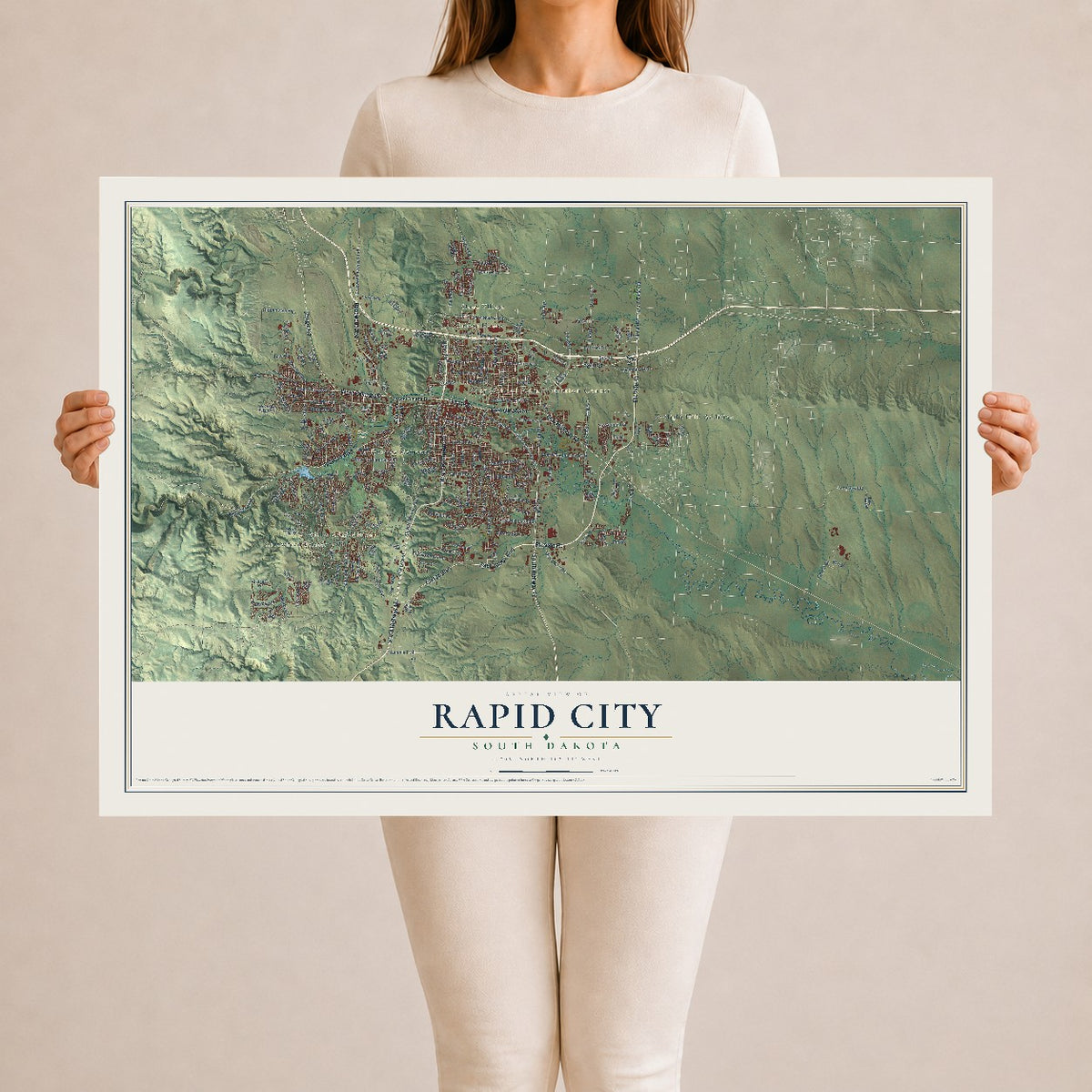 Map of Rapid City, South Dakota, 24 x 36 inch unframed archival matte print