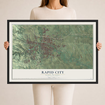 Map of Rapid City, South Dakota, 24 x 36 inch print in a black wood frame