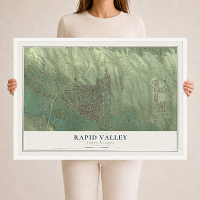 Map of Rapid Valley, South Dakota, 24 x 36 inch print in a white wood frame