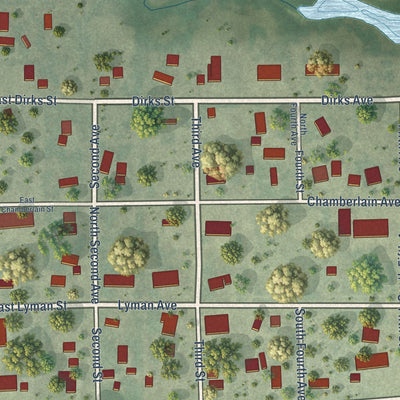 Close-up of the map of Reliance, South Dakota print showing street and building detail