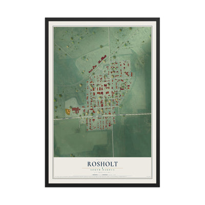Map of Rosholt, South Dakota, 12 x 18 inch print in a black wood frame
