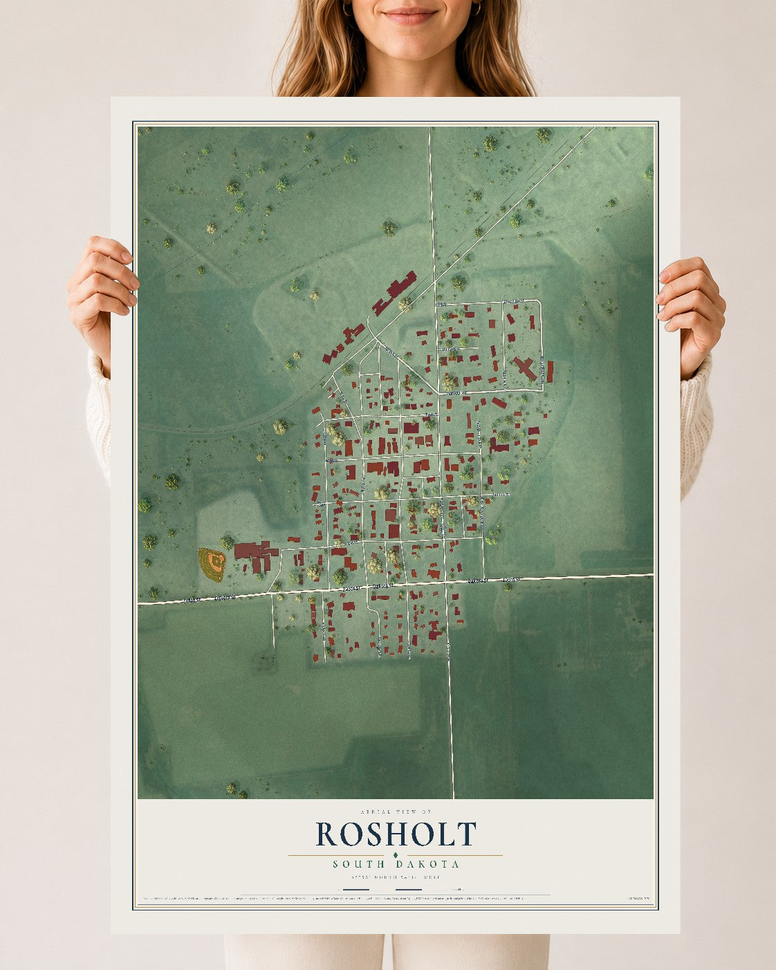 Map of Rosholt, South Dakota, 24 x 36 inch unframed archival matte print