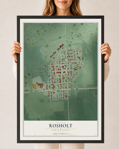 Map of Rosholt, South Dakota, 24 x 36 inch print in a black wood frame