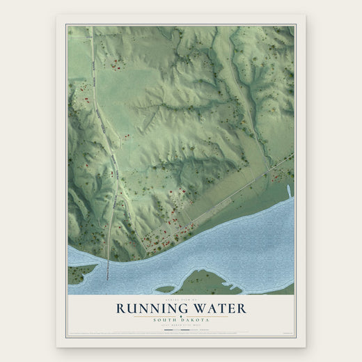 Running Water, South Dakota map print, the full design