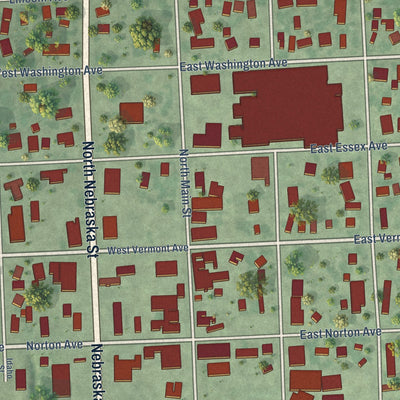 Close-up of the map of Salem, South Dakota print showing street and building detail