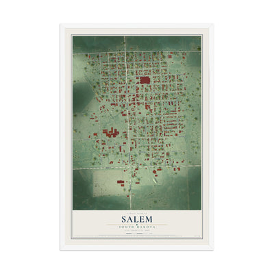 Map of Salem, South Dakota, 12 x 18 inch print in a white wood frame