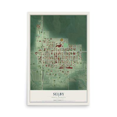 Map of Selby, South Dakota, 12 x 18 inch unframed archival matte print