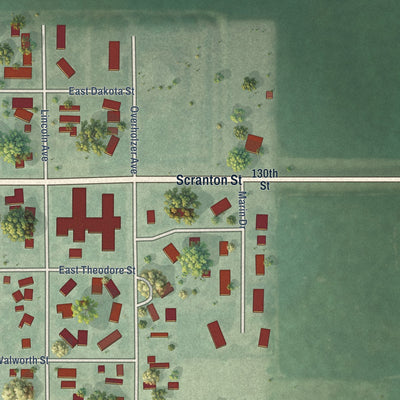 Second close-up of the map of Selby, South Dakota print showing more streets and buildings