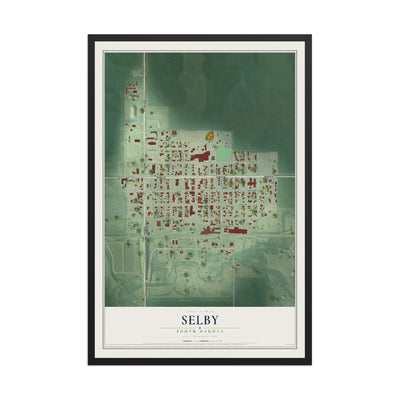 Map of Selby, South Dakota, 12 x 18 inch print in a black wood frame