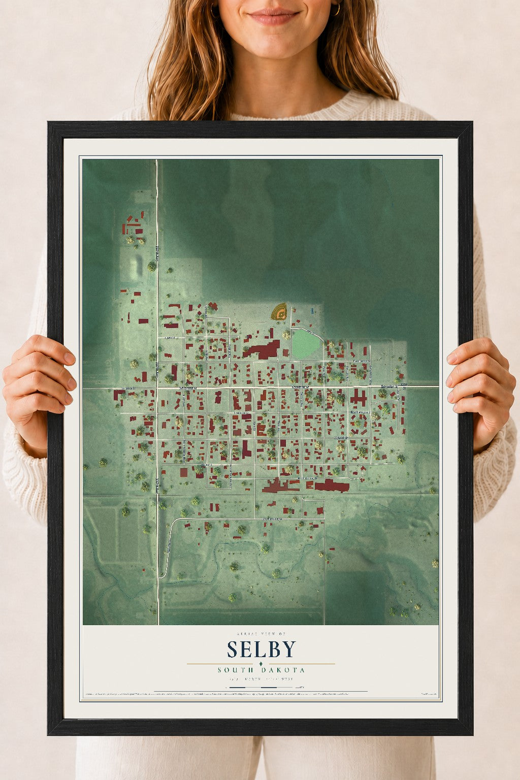 Map of Selby, South Dakota, 18 x 24 inch print in a black wood frame