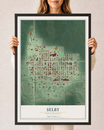 Map of Selby, South Dakota, 24 x 36 inch print in a black wood frame