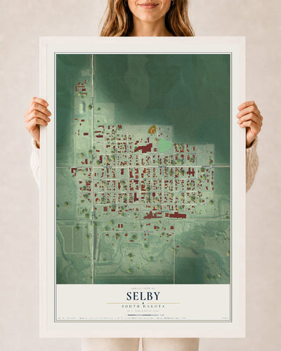Map of Selby, South Dakota, 24 x 36 inch print in a white wood frame