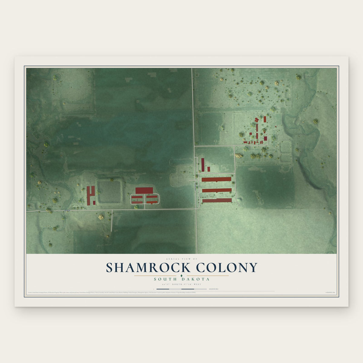 Shamrock Colony, South Dakota map print, the full design
