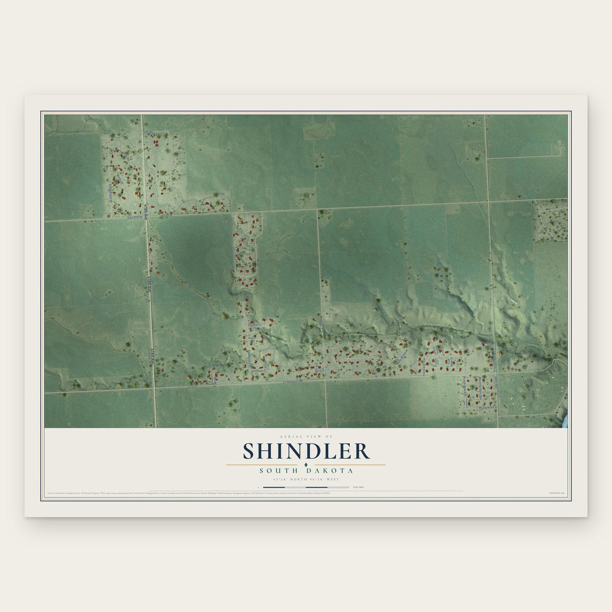 Shindler, South Dakota map print, the full design