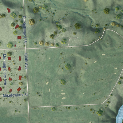 Close-up of the map of Shindler, South Dakota print showing street and building detail