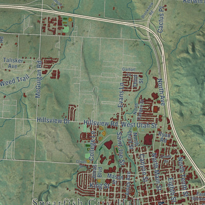 Close-up of the map of Spearfish, South Dakota print showing street and building detail