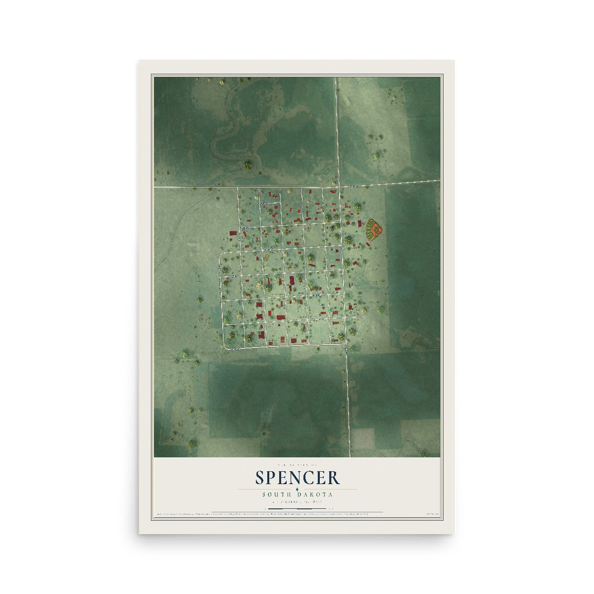 Map of Spencer, South Dakota, 12 x 18 inch unframed archival matte print