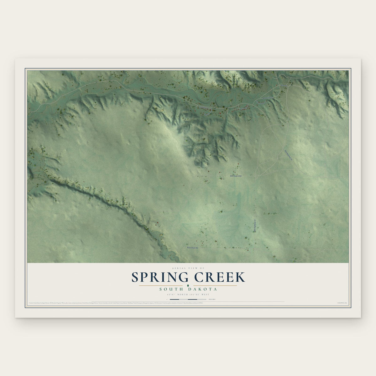 Spring Creek, South Dakota map print, the full design