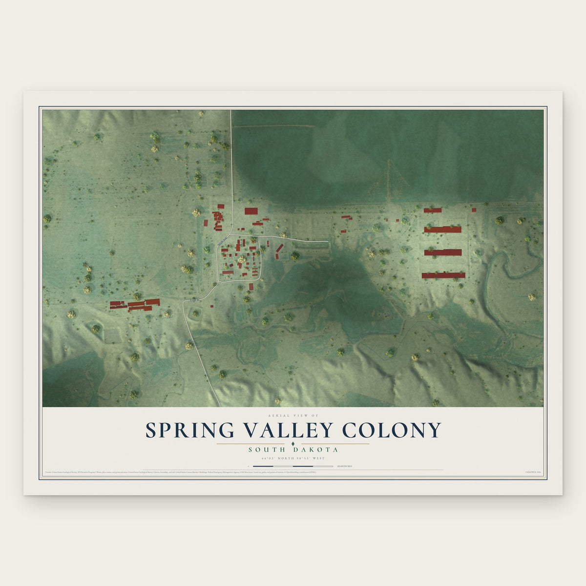 Spring Valley Colony, South Dakota map print, the full design