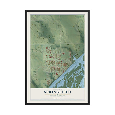 Map of Springfield, South Dakota, 12 x 18 inch print in a black wood frame