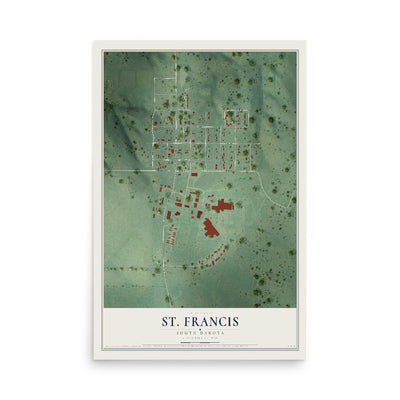 Map of St. Francis, South Dakota, 12 x 18 inch unframed archival matte print