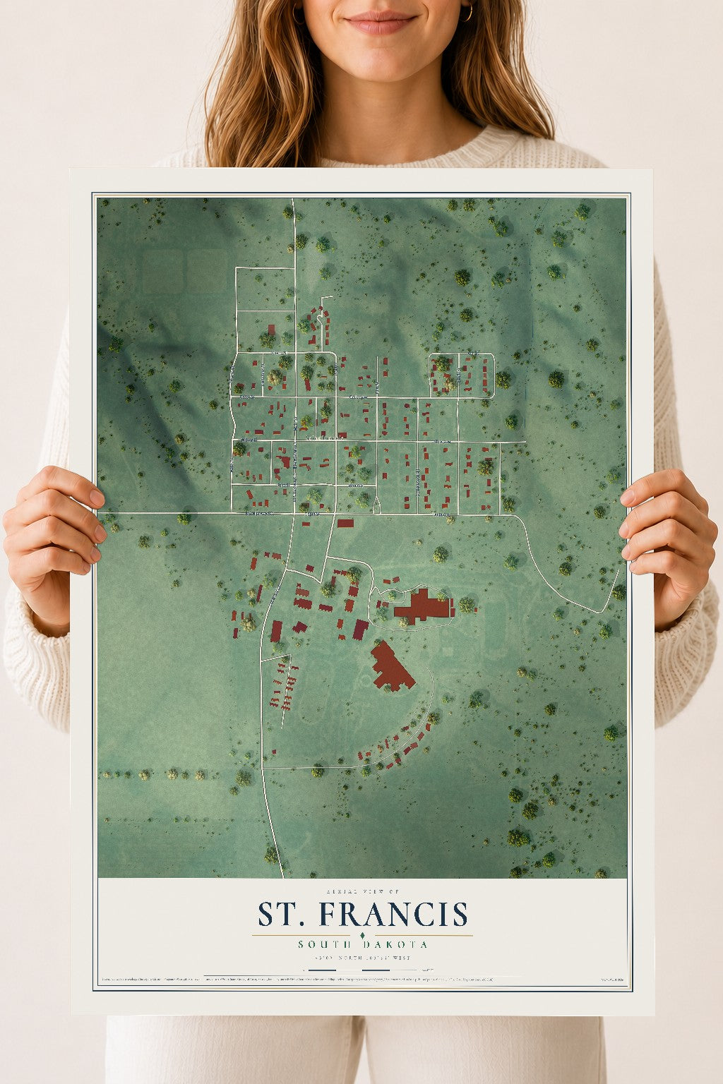 Map of St. Francis, South Dakota, 18 x 24 inch unframed archival matte print