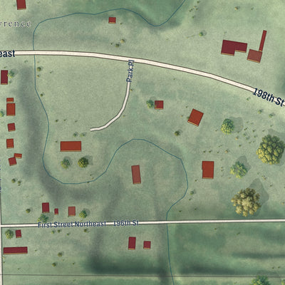 Second close-up of the map of St. Lawrence, South Dakota print showing more streets and buildings