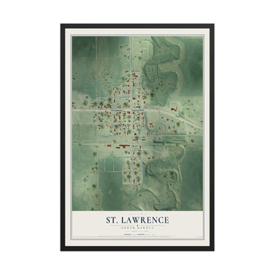 Map of St. Lawrence, South Dakota, 12 x 18 inch print in a black wood frame
