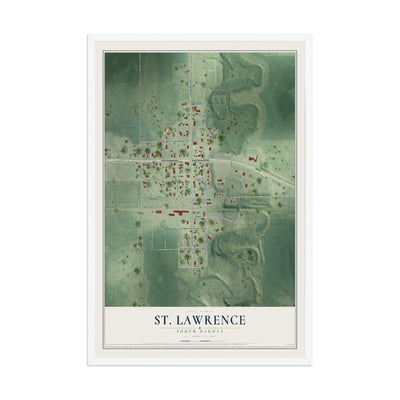 Map of St. Lawrence, South Dakota, 12 x 18 inch print in a white wood frame