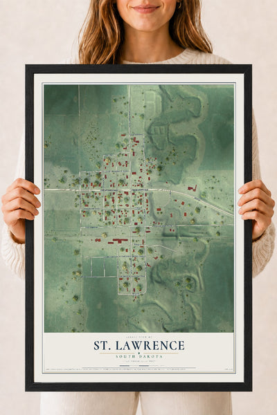 Map of St. Lawrence, South Dakota, 18 x 24 inch print in a black wood frame