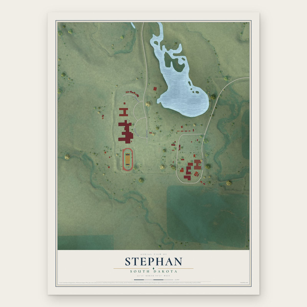 Stephan, South Dakota map print, the full design