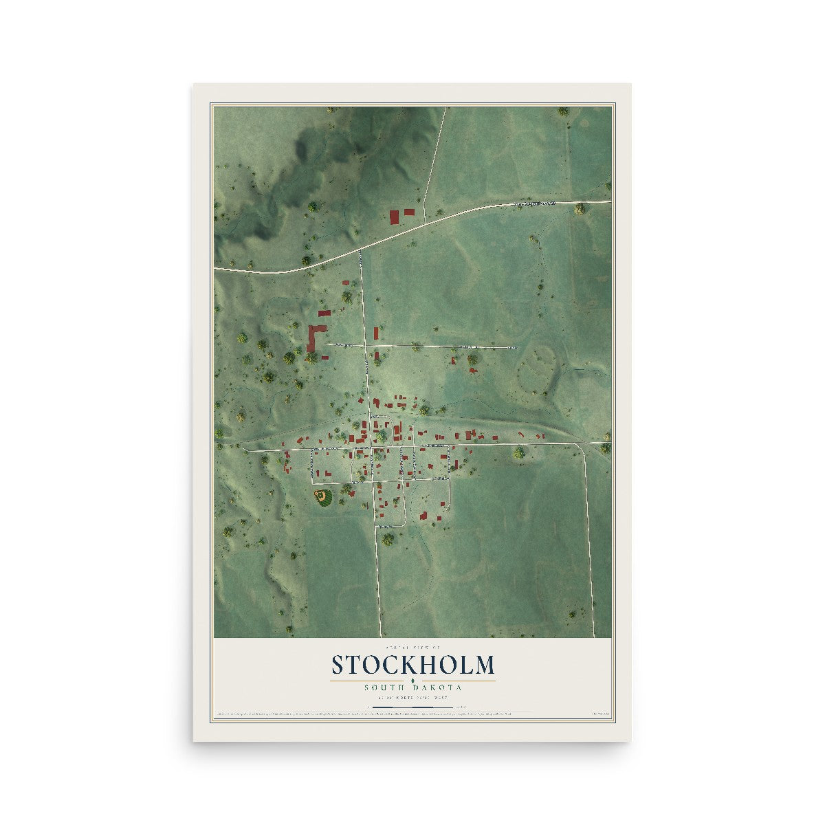 Map of Stockholm, South Dakota, 12 x 18 inch unframed archival matte print