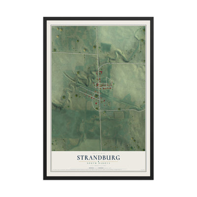 Map of Strandburg, South Dakota, 12 x 18 inch print in a black wood frame