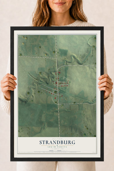Map of Strandburg, South Dakota, 18 x 24 inch print in a black wood frame