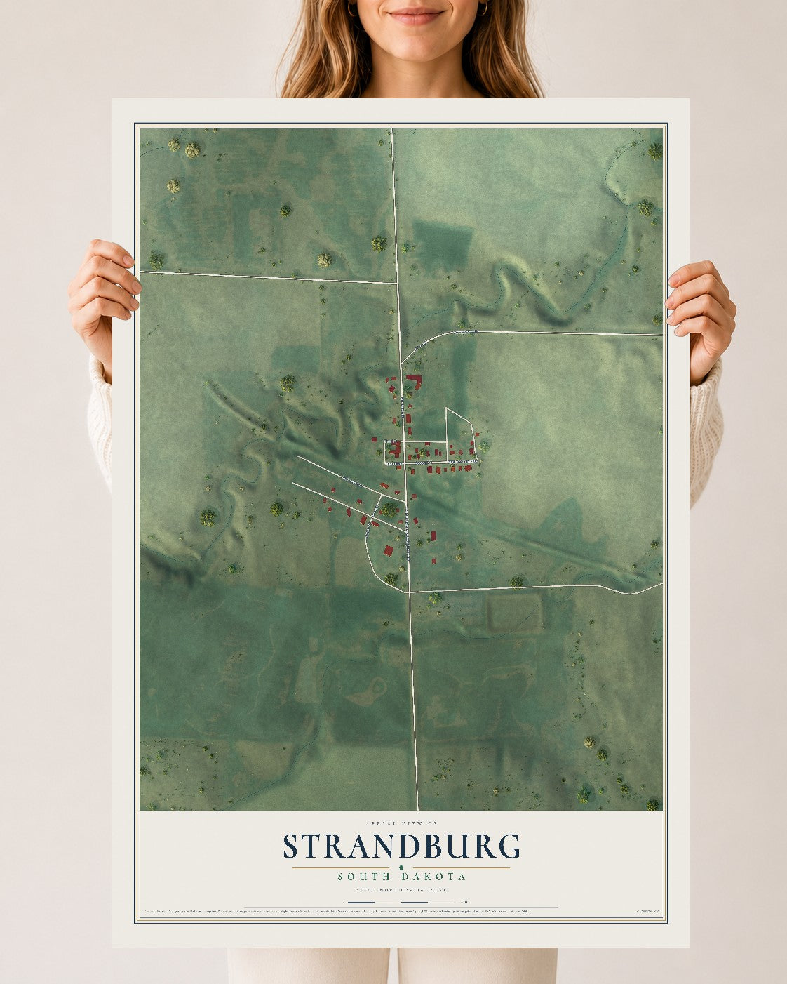 Map of Strandburg, South Dakota, 24 x 36 inch unframed archival matte print