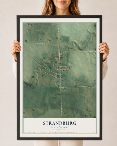 Map of Strandburg, South Dakota, 24 x 36 inch print in a black wood frame
