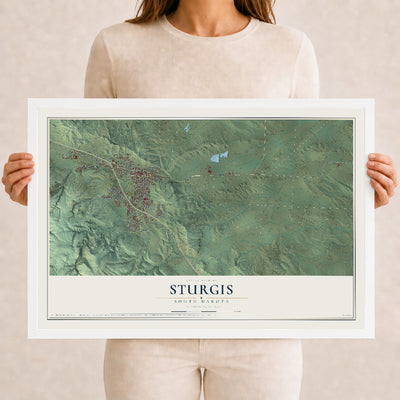 Map of Sturgis, South Dakota, 12 x 18 inch print in a white wood frame
