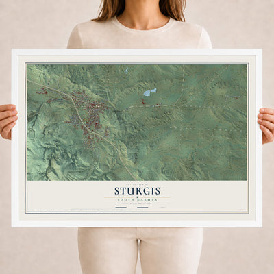 Map of Sturgis, South Dakota, 18 x 24 inch print in a white wood frame