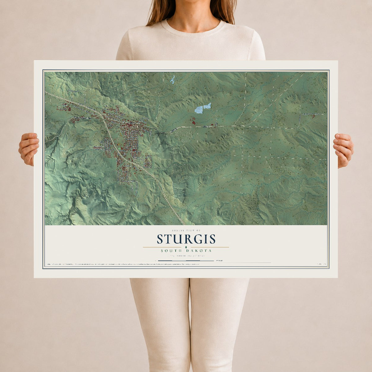 Map of Sturgis, South Dakota, 24 x 36 inch unframed archival matte print
