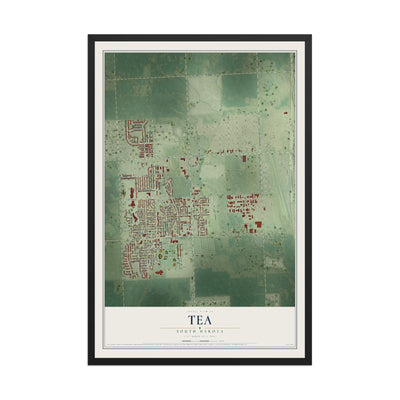 Map of Tea, South Dakota, 12 x 18 inch print in a black wood frame