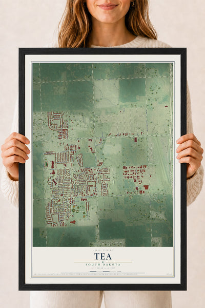 Map of Tea, South Dakota, 18 x 24 inch print in a black wood frame