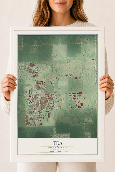 Map of Tea, South Dakota, 18 x 24 inch print in a white wood frame