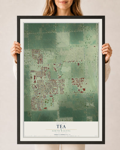 Map of Tea, South Dakota, 24 x 36 inch print in a black wood frame