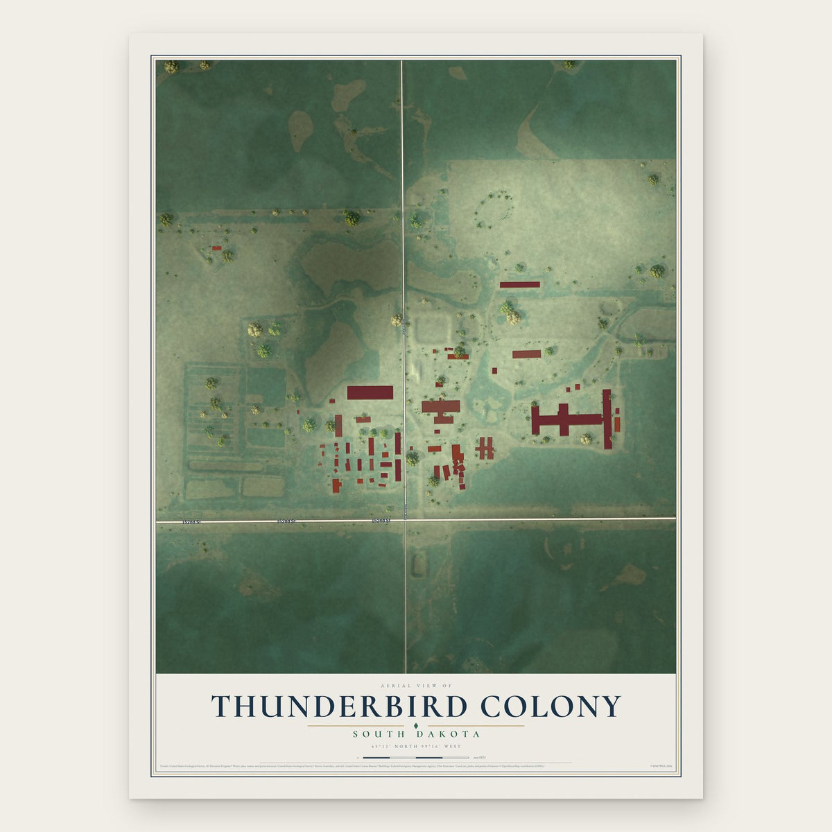 Thunderbird Colony, South Dakota map print, the full design