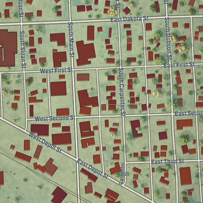 Close-up of the map of Tripp, South Dakota print showing street and building detail