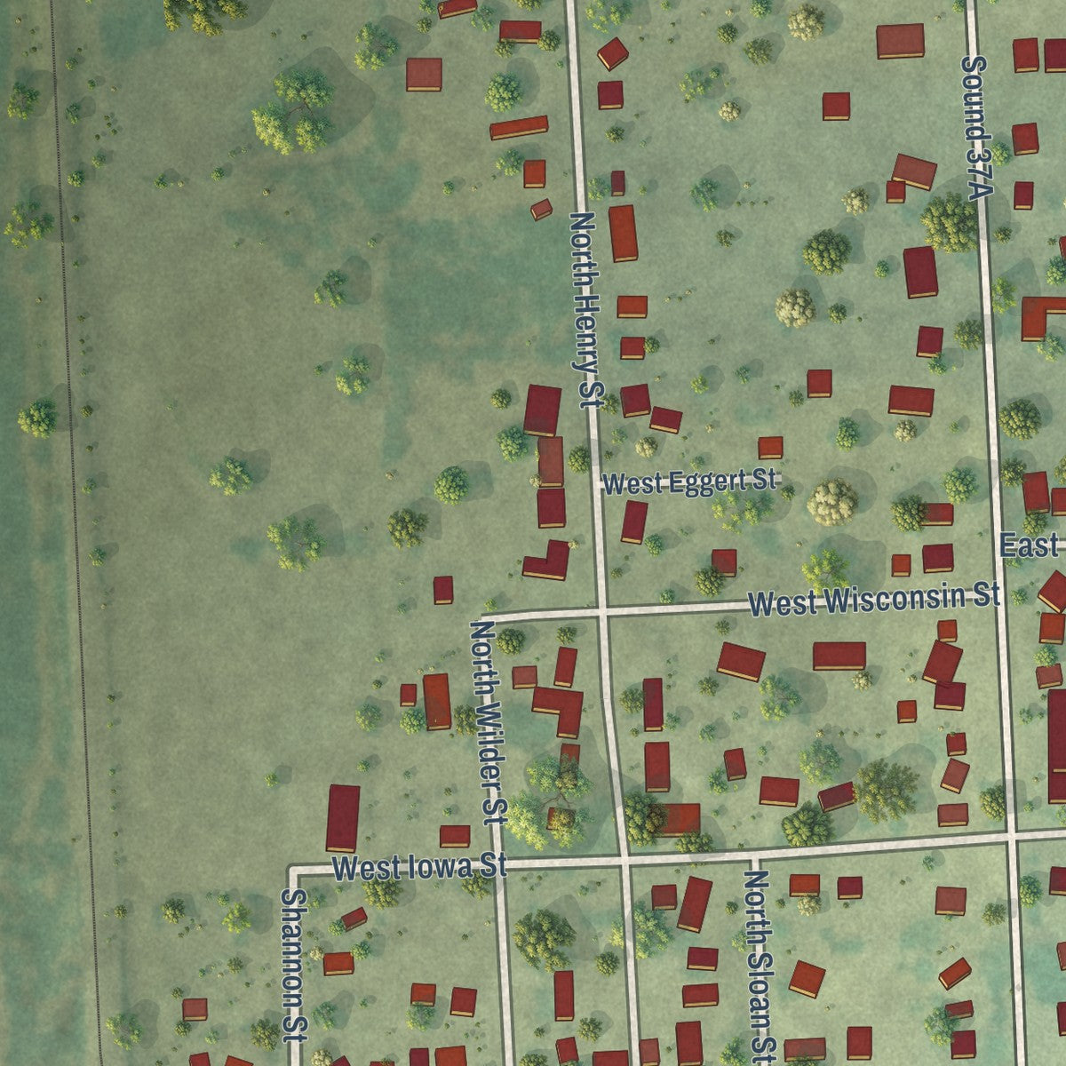 Second close-up of the map of Tripp, South Dakota print showing more streets and buildings