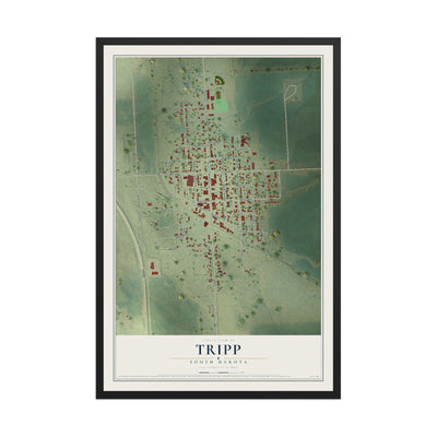 Map of Tripp, South Dakota, 12 x 18 inch print in a black wood frame